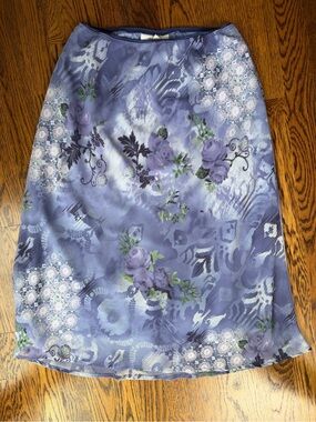 dressbarn Purple Vintage Floral A-Line Midi 90s  Y2K Retro Skirt